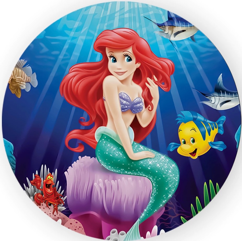 Capa Painel Redondo Ariel Pequena Sereia - Sua Festa Pegue & Monte