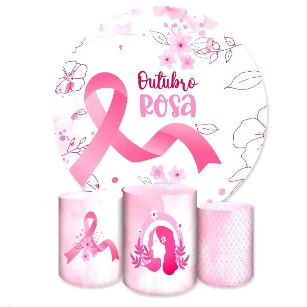 Capa Painel Redondo E Cilindros Outubro Rosa - Sua Festa Pegue & Monte
