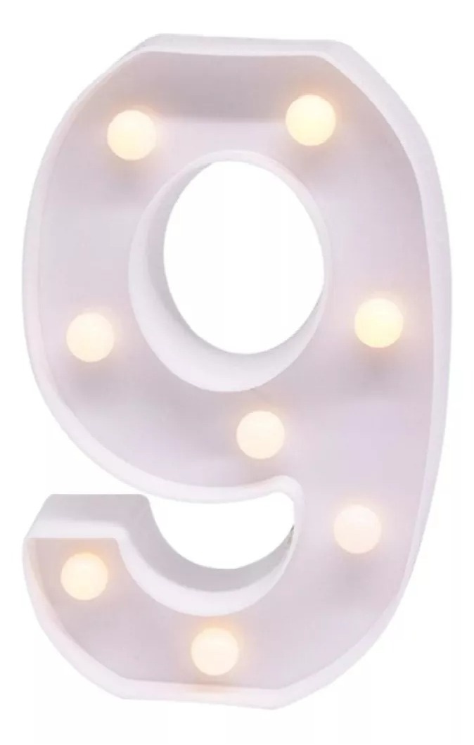 Número Led de Mesa Branco 9 - Sua Festa Pegue & Monte