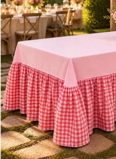 Capa Painel Mesa Retangular Rosa/Vermelho Xadrez - Sua Festa Pegue & Monte