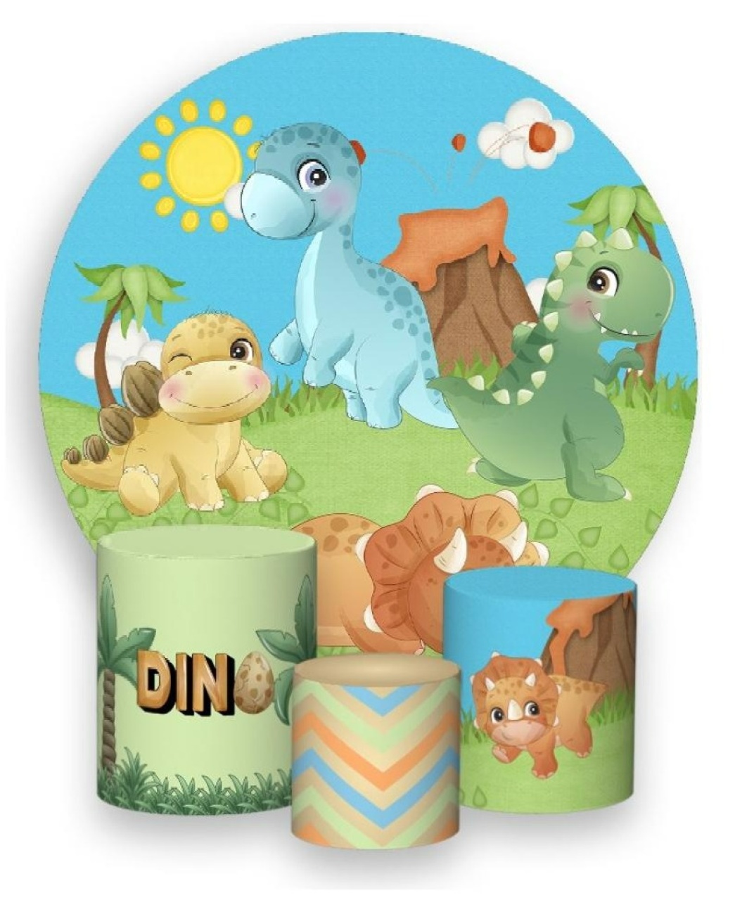 Capa Painel Redondo E Cilindros Dinossauros Baby - Sua Festa Pegue & Monte