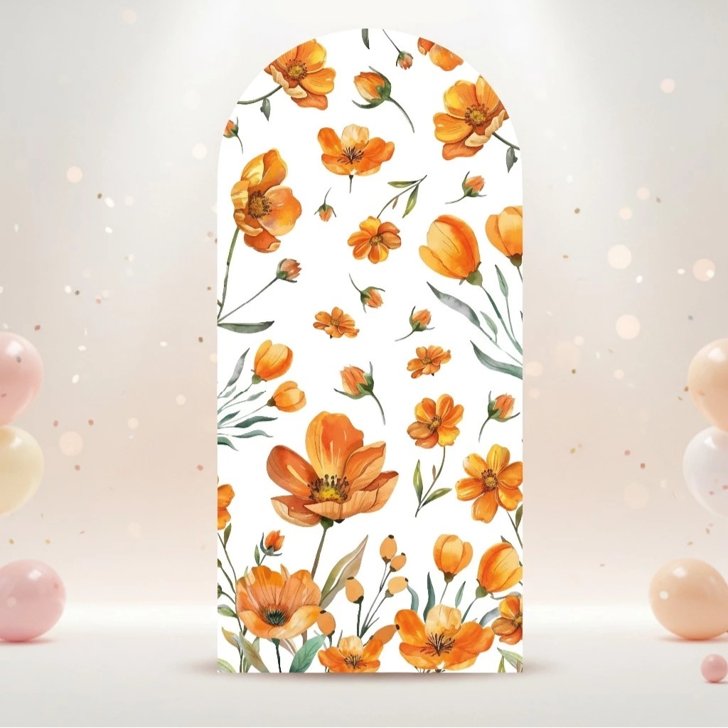 Capa Painel Romano Floral Laranja - Sua Festa Pegue & Monte