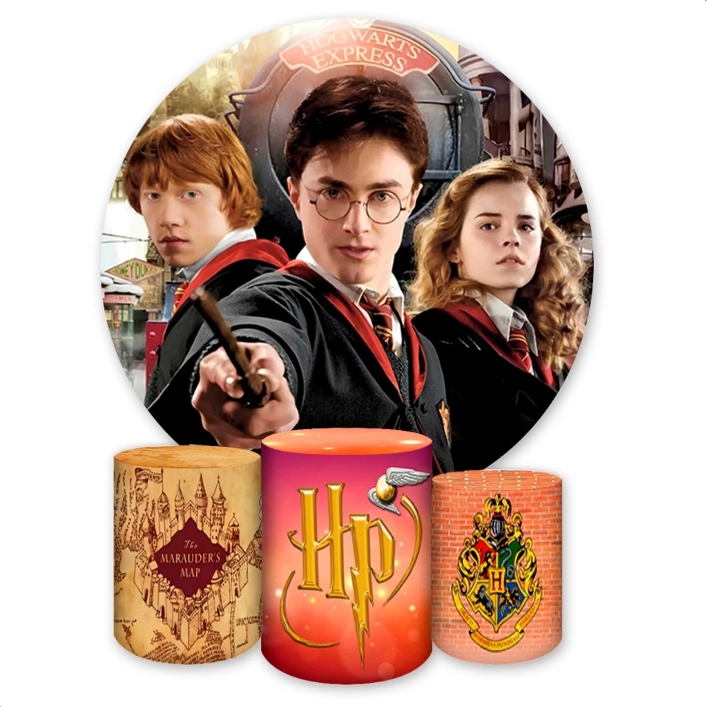 Capa Painel Redondo E Cilindros Harry Potter - Sua Festa Pegue & Monte