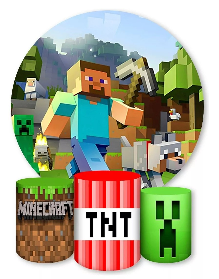 Capa Painel Redondo E Cilindros Minecraft - Sua Festa Pegue & Monte