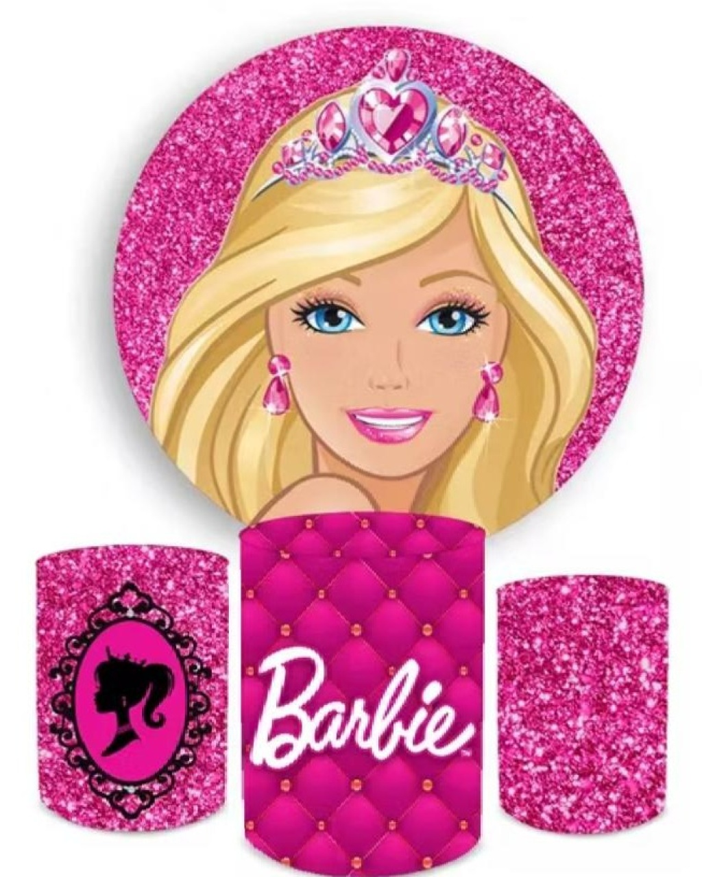 Capa Painel Redondo E Cilindros Barbie - Sua Festa Pegue & Monte