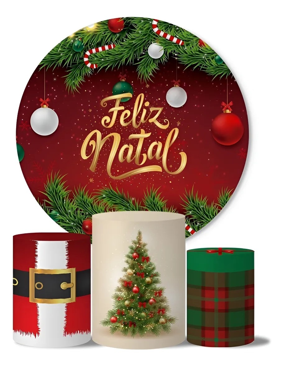 Capa Painel Redondo E Cilindros Natal - Sua Festa Pegue & Monte