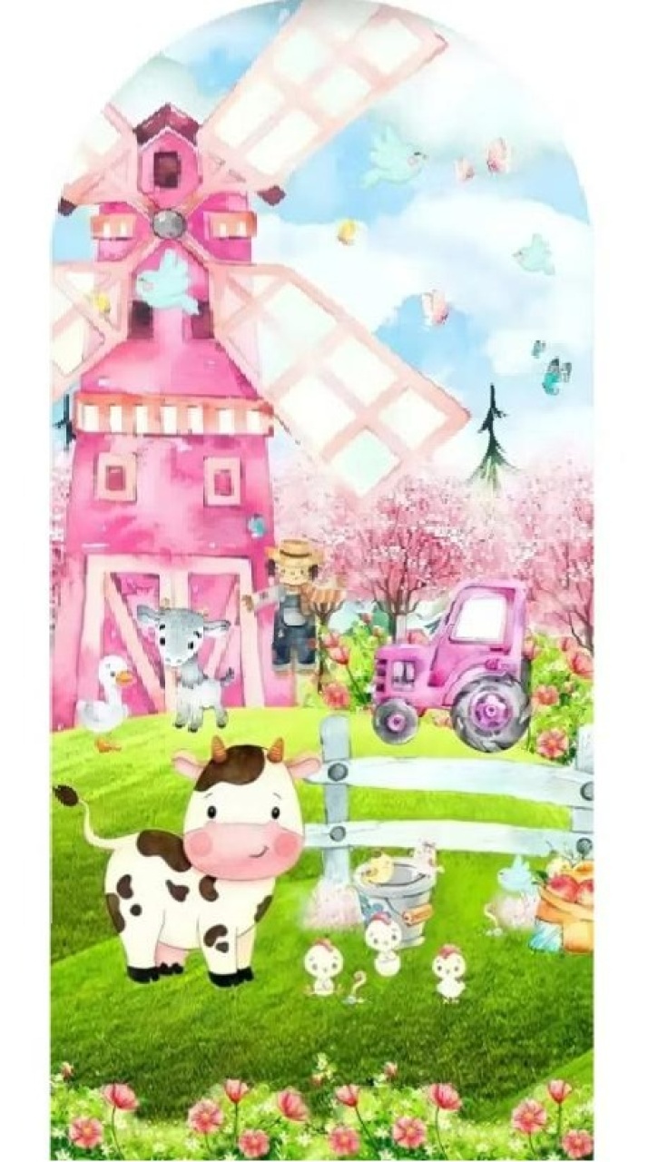 Capa Painel Romano Fazendinha Rosa - Sua Festa Pegue & Monte