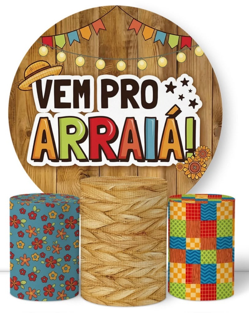 Capa Painel Redondo E Cilindros Arraiá 2 - Sua Festa Pegue & Monte