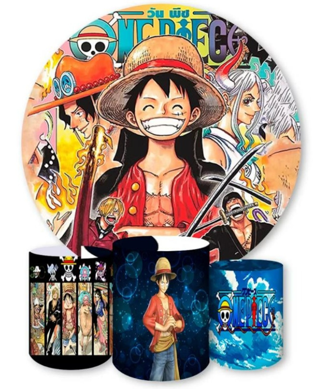 Capa Painel Redondo E Cilindros One Piece - Sua Festa Pegue & Monte