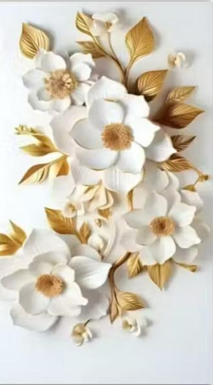 Capa Painel Retangular Floral Branco C/ Dourado - Sua Festa Pegue & Monte