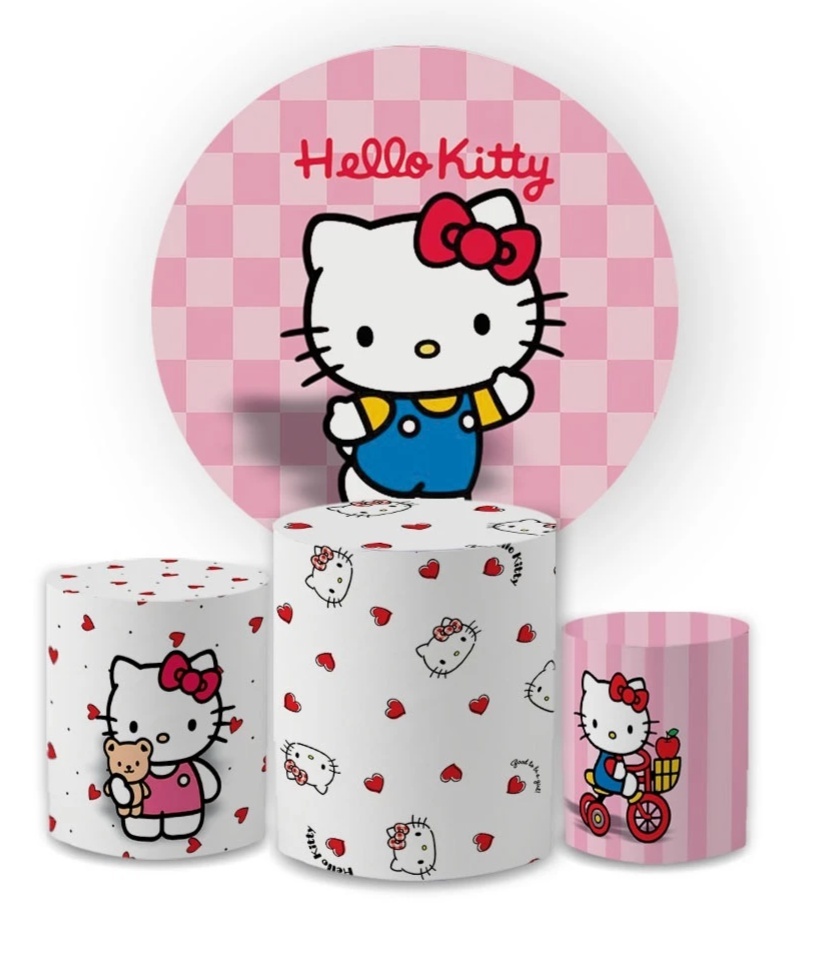 Capa Painel Redondo E Cilindros Hello Kitty - Sua Festa Pegue & Monte