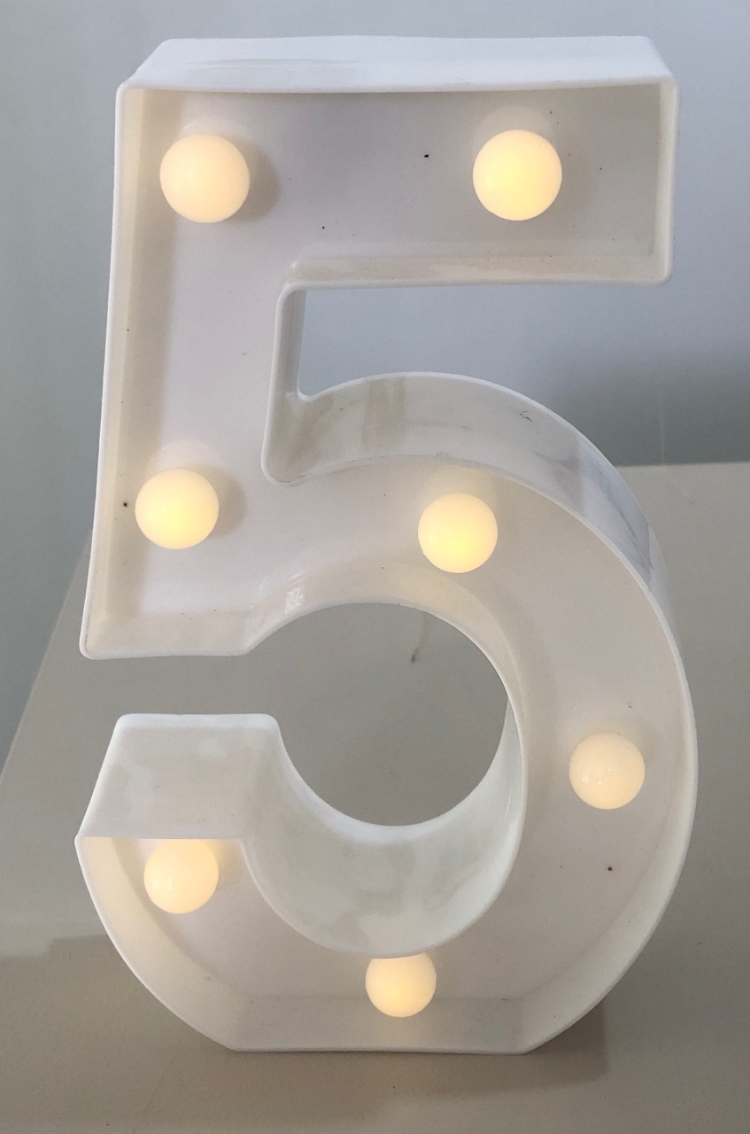 Número Led de Mesa Branco 5 - Sua Festa Pegue & Monte