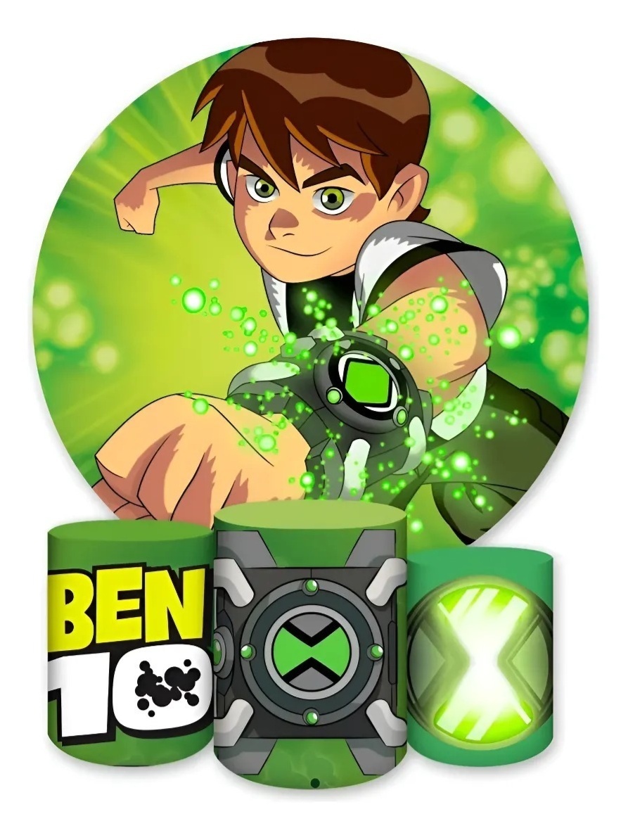 Capa Painel Redondo E Cilindros Ben 10 - Sua Festa Pegue & Monte