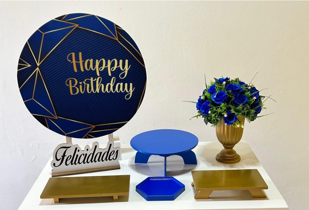 Happy Birthday Geométrico Azul 👸/ Kit Parabéns 👏 - Kátia Campos