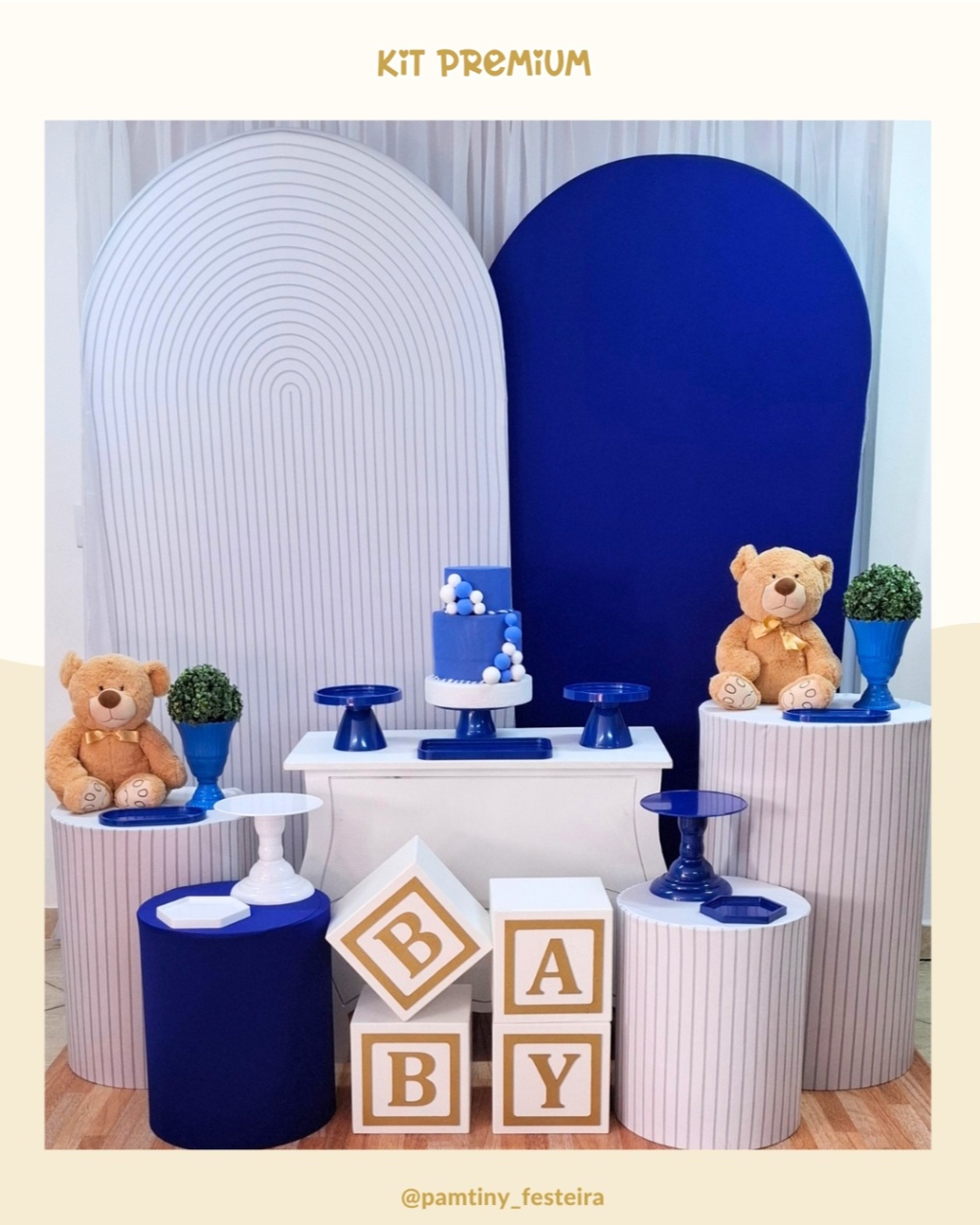 Kit Premium Urso Azul E Branco Romano  - Pamtiny Festeira 