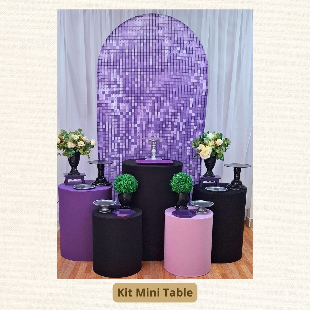 Kit Mini Table  Roxo Preto E Prata  - Pamtiny Festeira 