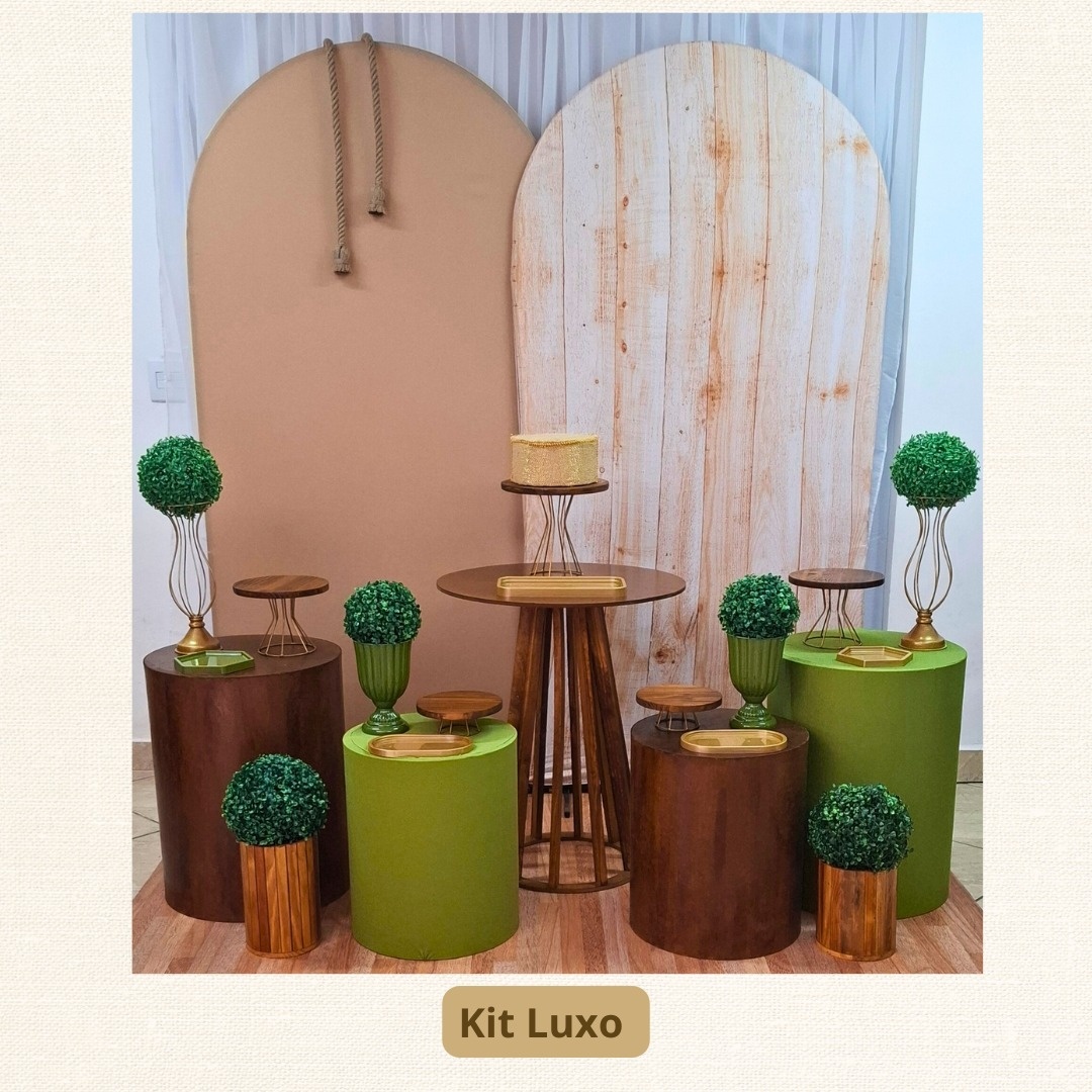 Kit Luxo Verde  E Dourado Madeira - Pamtiny Festeira 