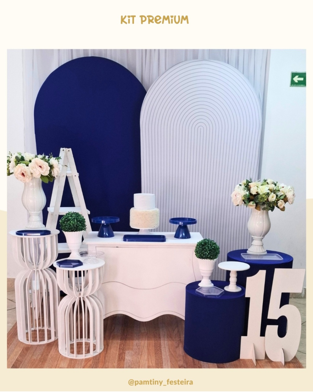Kit Premium Azul Marinho E Branco Romano - Pamtiny Festeira 