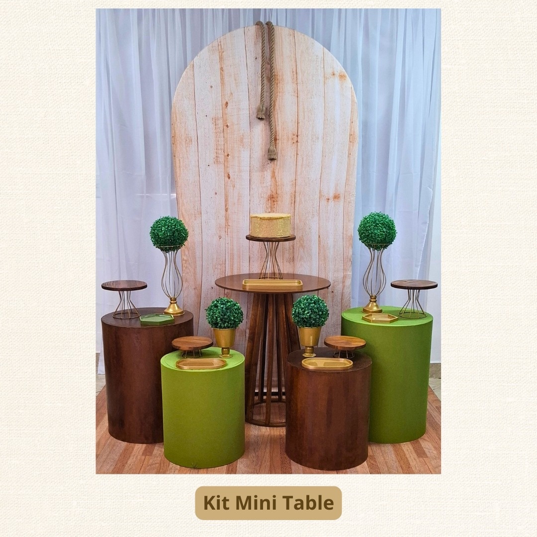 Kit Mini Table Verde E Dourado Madeira - Pamtiny Festeira 