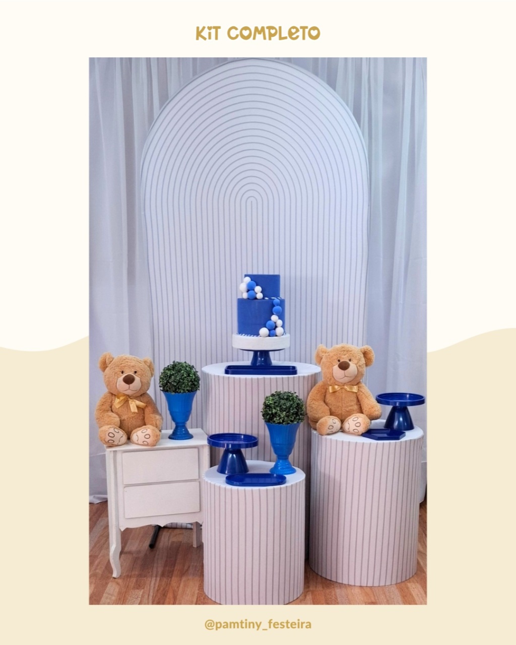 Kit Completo Urso Azul E Branco Romano - Pamtiny Festeira 
