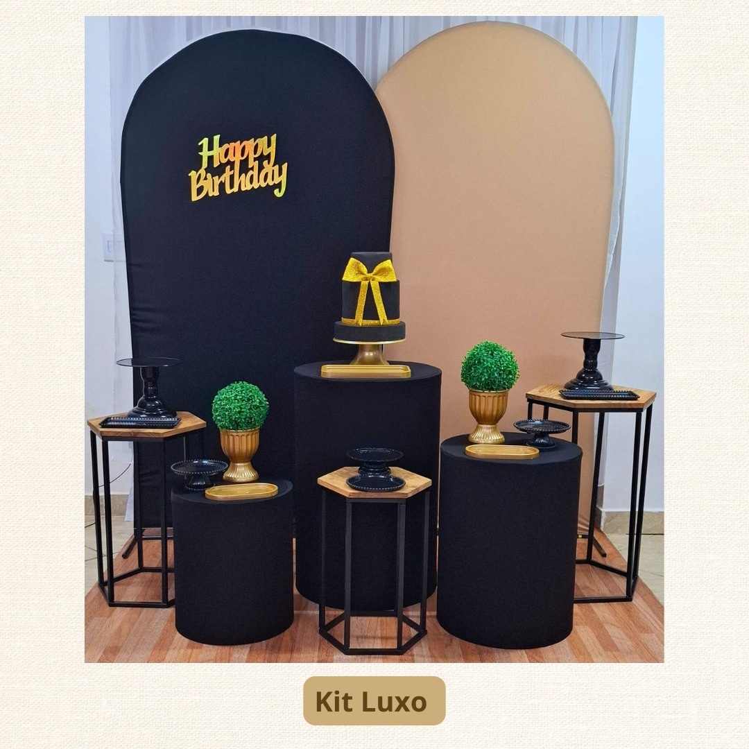 Kit Luxo  Preto E Dourado Romano   - Pamtiny Festeira 