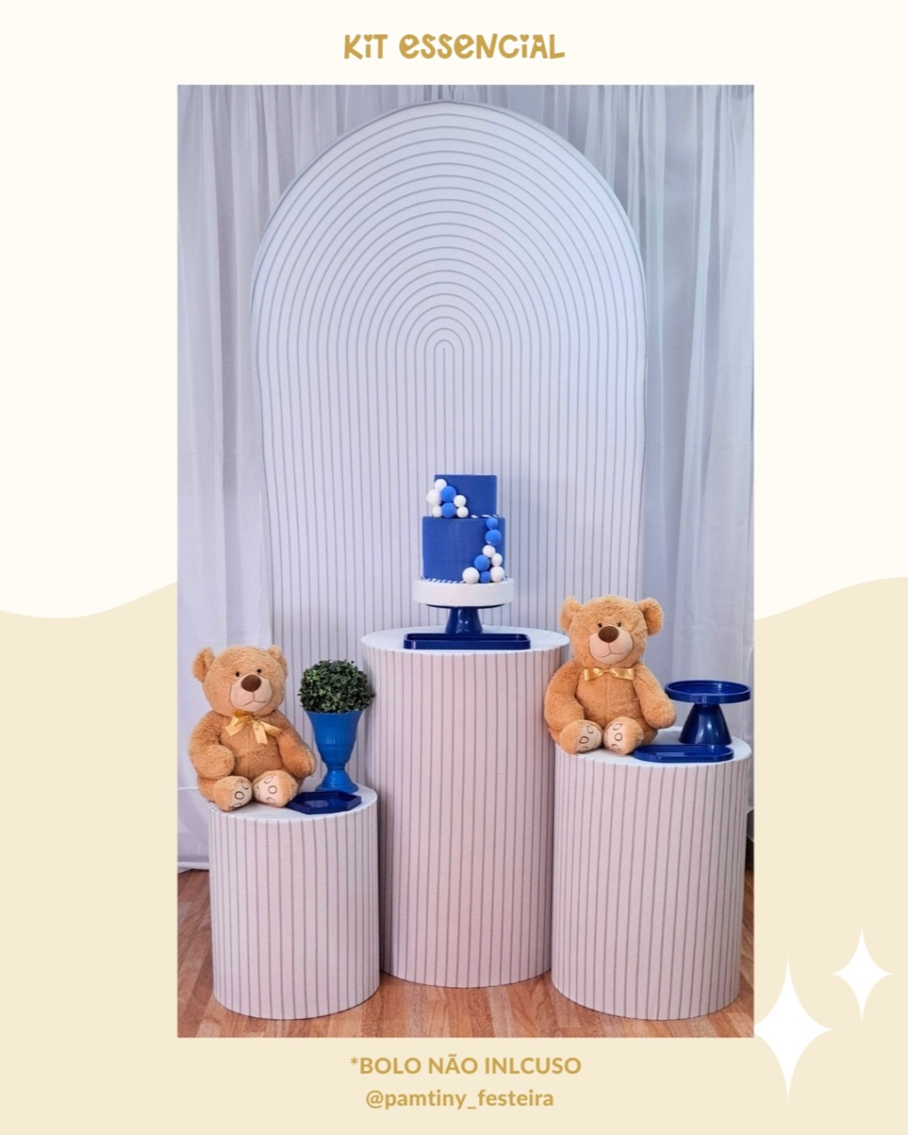 Kit Essencial Urso Azul E Branco Romano - Pamtiny Festeira 