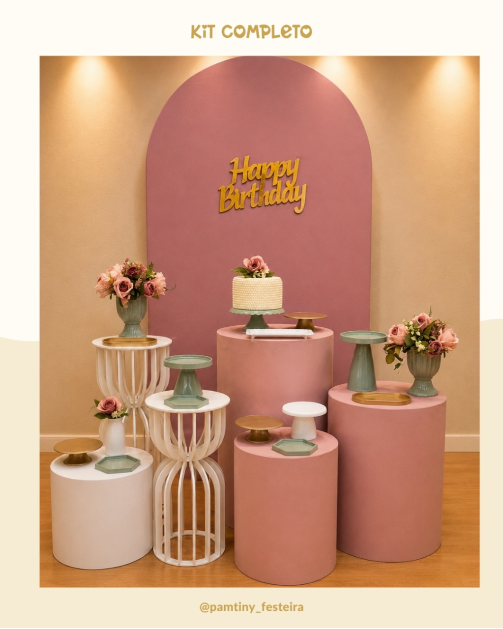 Kit Completo Rosa E Verde Eucalipto - Pamtiny Festeira 