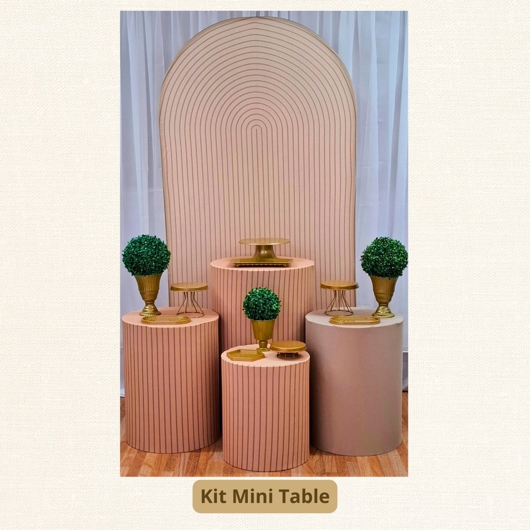 Kit Mini Table  Bege E Dourado  Romano  - Pamtiny Festeira 