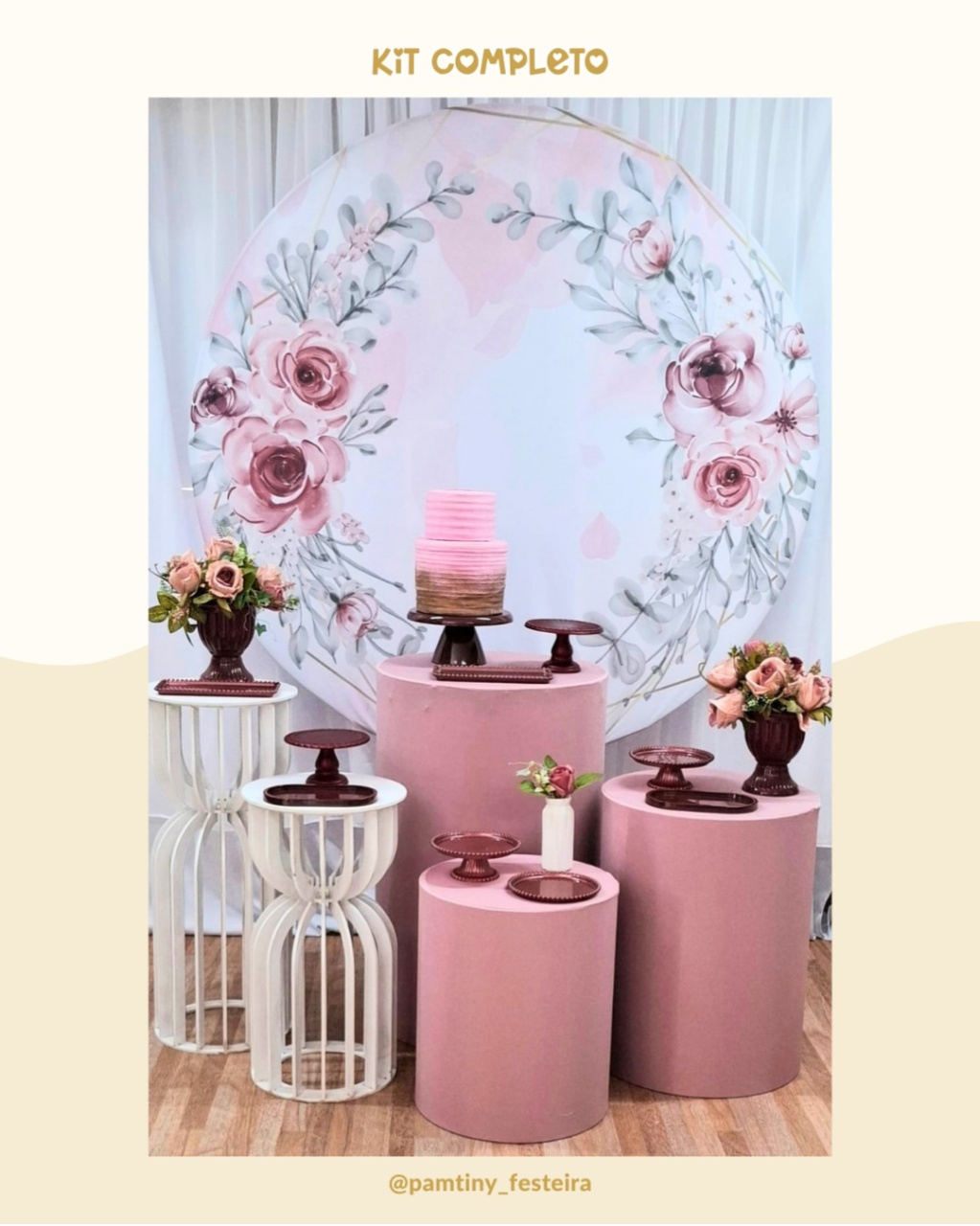 Kit Completo Floral Rosa E Vermelho - Pamtiny Festeira 