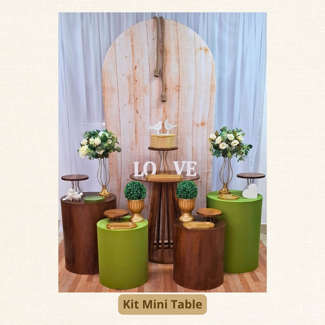 Kit Mini Table Casamento/Noivado  Verde Oliva E Marrom  - Pamtiny Festeira 