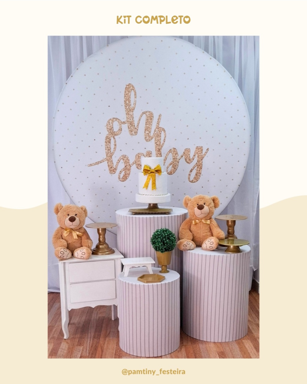 Kit Completo Oh Baby Branco E Dourado  - Pamtiny Festeira 