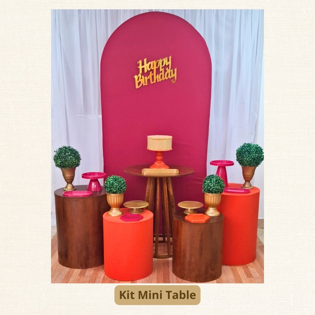 Kit Mini Table Pink E Laranja Rustico  - Pamtiny Festeira 