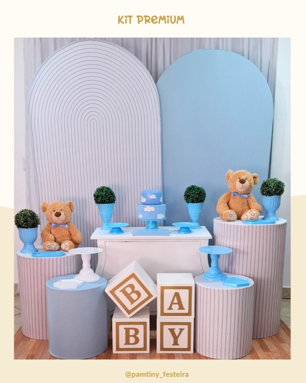 Kit Premium Urso Azul Bb E Branco Romano   - Pamtiny Festeira 