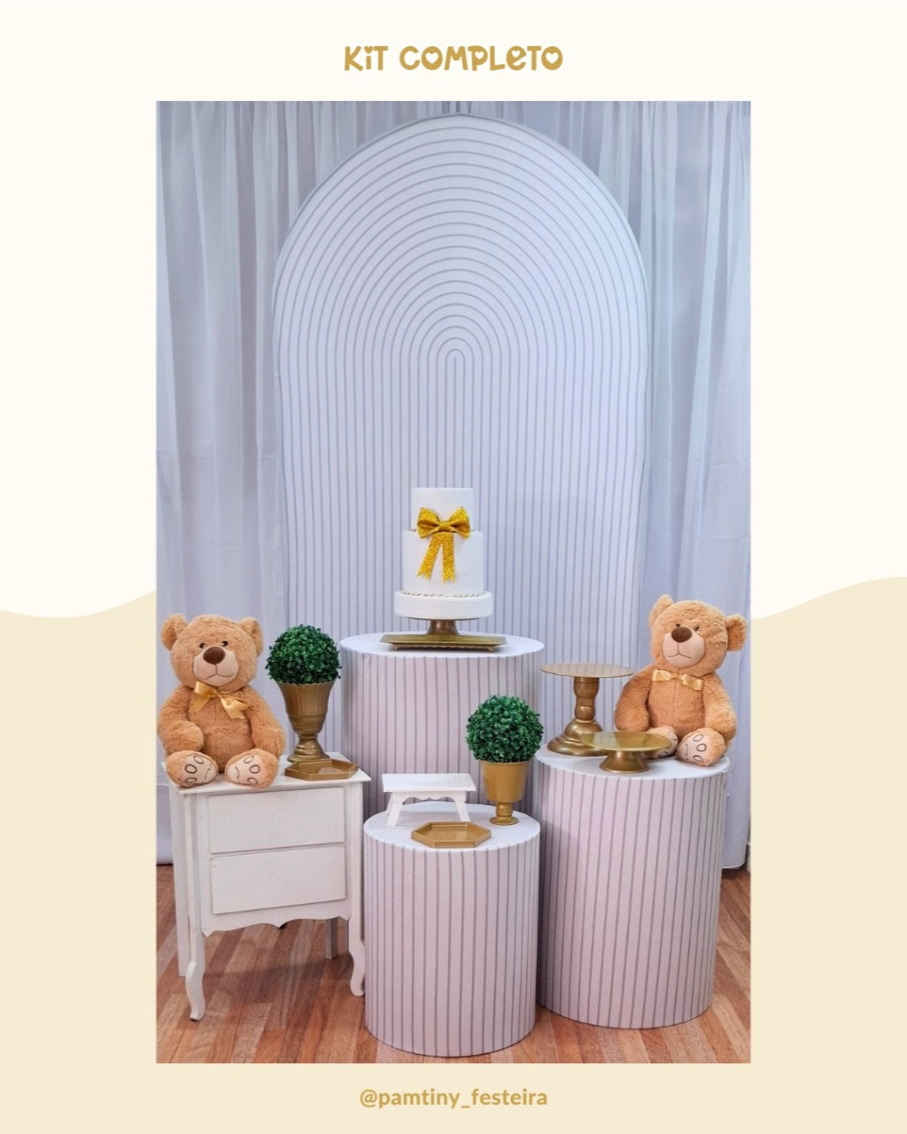 Kit Completo Urso Bege E Dourado Romano - Pamtiny Festeira 