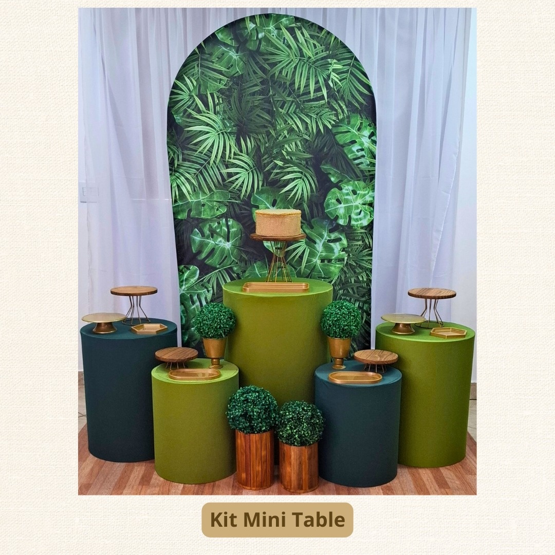 Kit Mini Table Verde  E Dourado Costela de Adão - Pamtiny Festeira 
