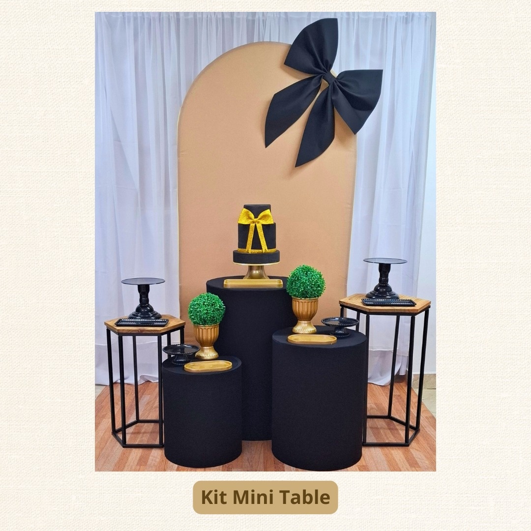 Kit Mini Table Laços Preto E Dourado Romano   - Pamtiny Festeira 