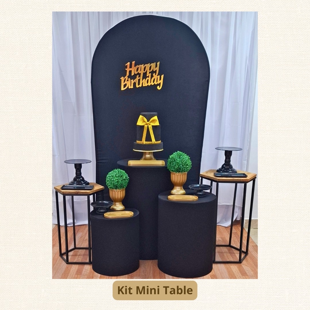 Kit Mini Table Preto E Dourado Romano   - Pamtiny Festeira 