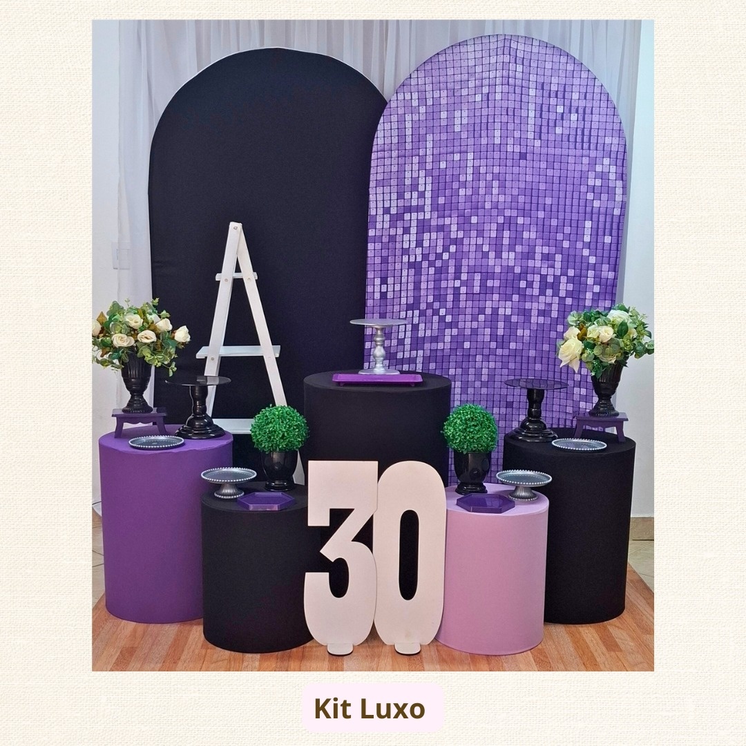 Kit Luxo Roxo Preto E Prata - Pamtiny Festeira 