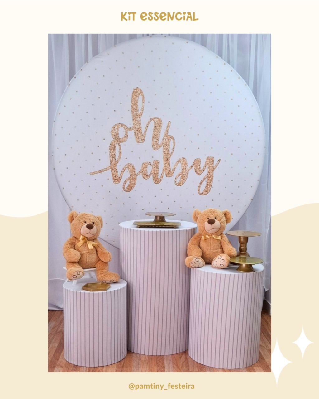 Kit Essencial Oh Baby Branco E Dourado   - Pamtiny Festeira 