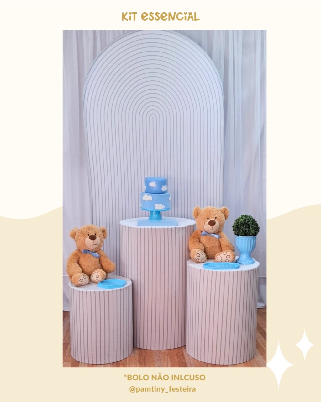 Kit Essencial Urso Azul Bb E Branco Romano     - Pamtiny Festeira 