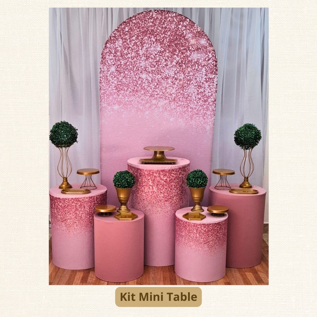 Kit Mini Table Romano Rose E Dourado  - Pamtiny Festeira 