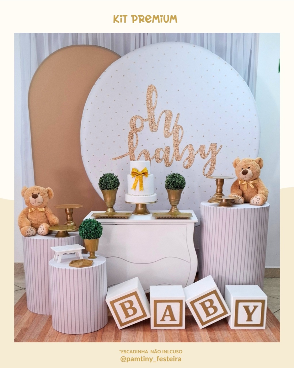 Kit Premium Oh Baby Branco E Dourado  - Pamtiny Festeira 