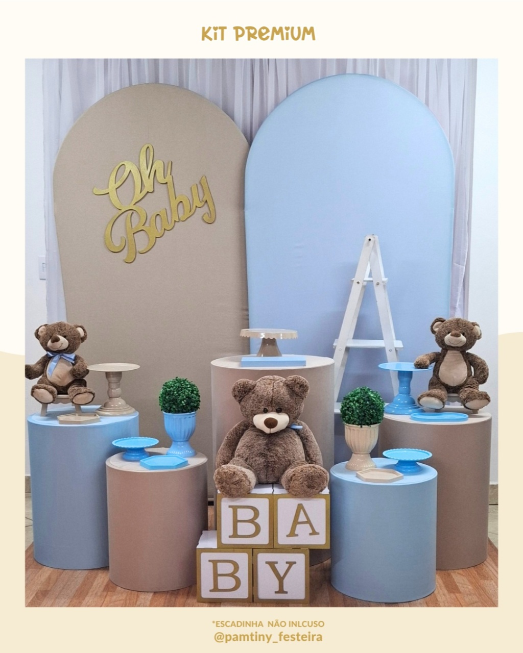 Kit Premium Urso Azul Bb E Bege - Pamtiny Festeira 