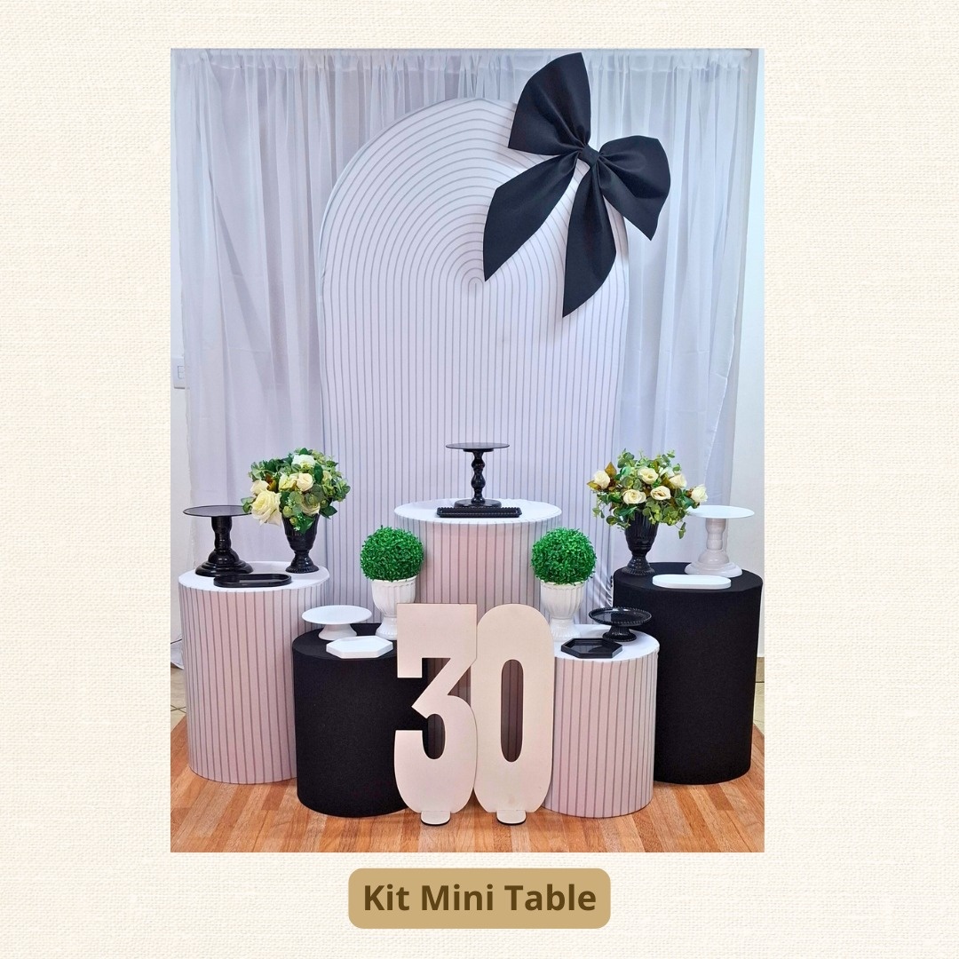 Kit Mini Table Laços Preto E Branco - Pamtiny Festeira 