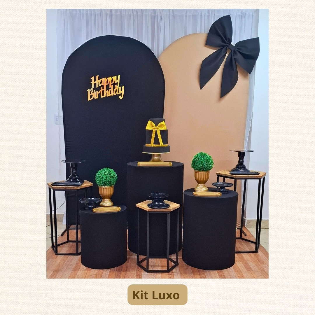 Kit Luxo Laços Preto E Dourado Romano  - Pamtiny Festeira 