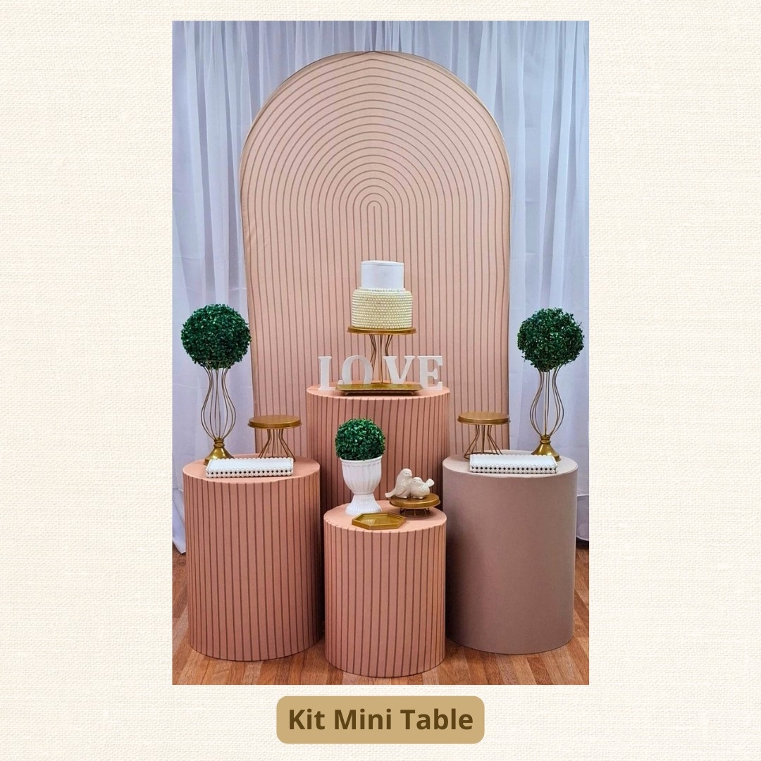 Kit Mini Table Casamento/Noivado Bege E Dourado  Romano - Pamtiny Festeira 