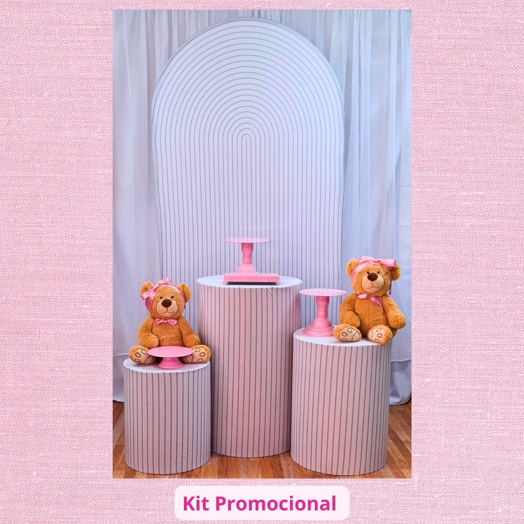 Kit Promocional Urso Rosa E Branco Romano  - Pamtiny Festeira 