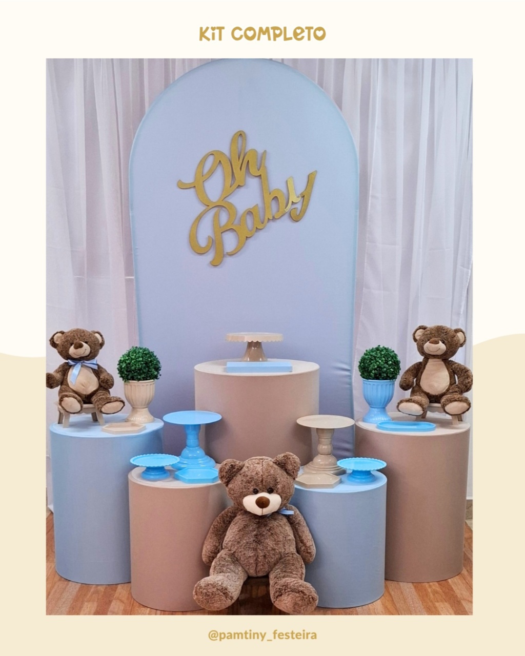 Kit Completo Urso Azul Bb E Bege - Pamtiny Festeira 