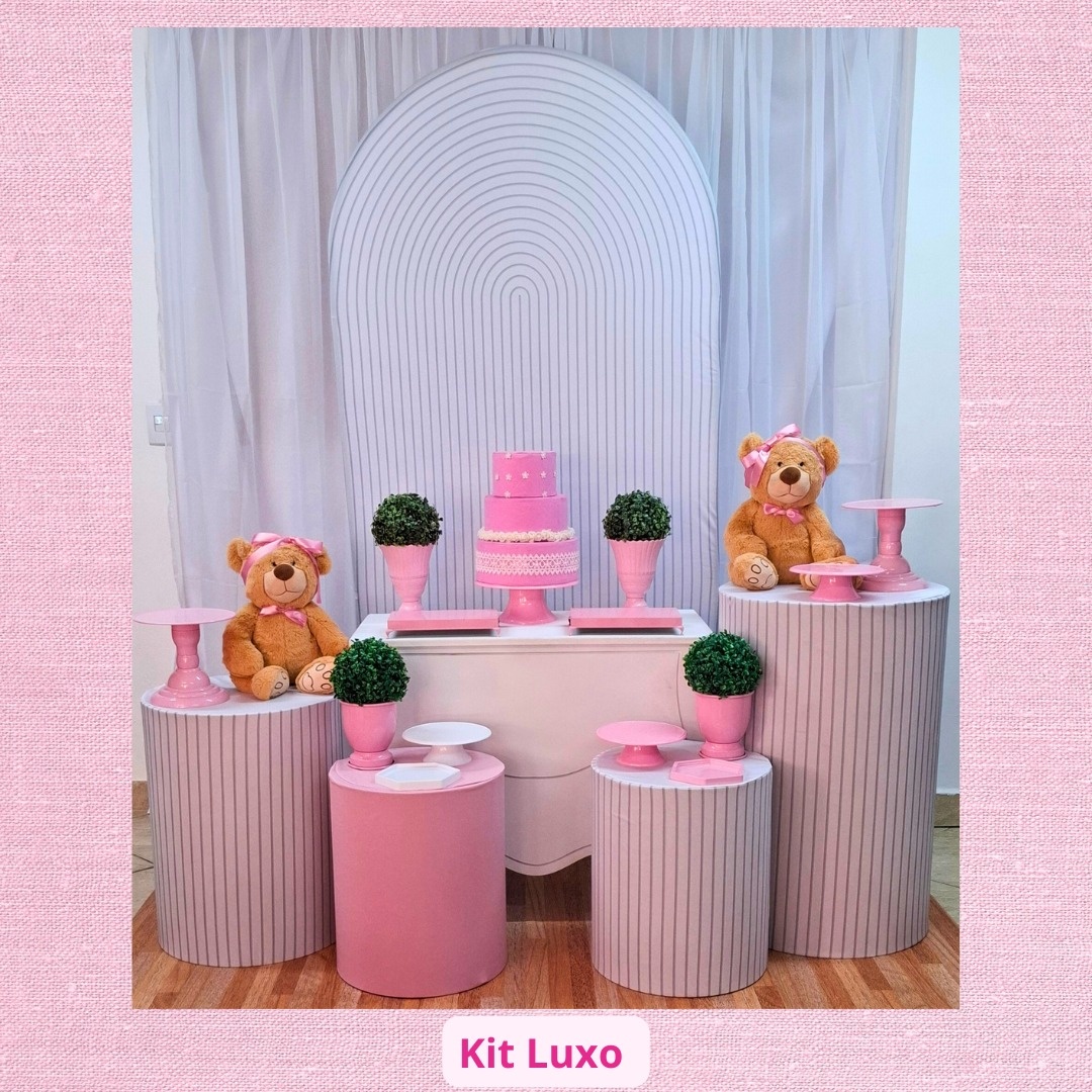 Kit Luxo Urso Rosa E Branco Romano    - Pamtiny Festeira 