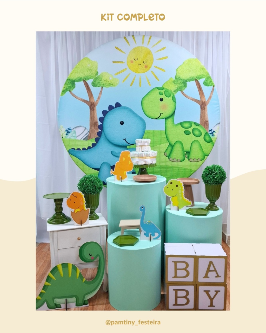Kit Completo Dino Baby Verde - Pamtiny Festeira 